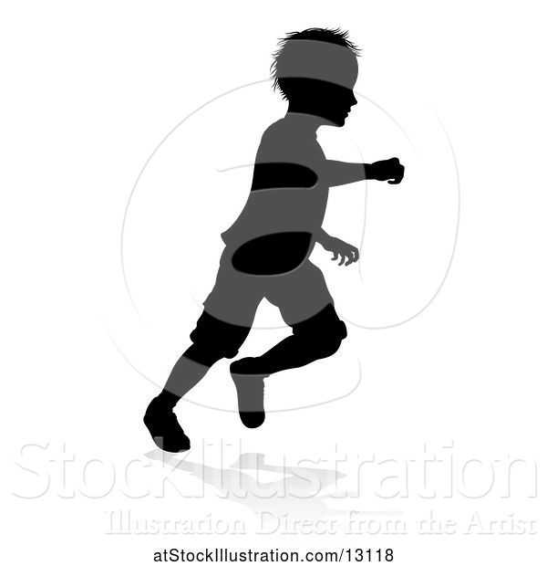 Vector Illustration of Silhouetted Boy Playing, with a Reflection or Shadow, on a White Background