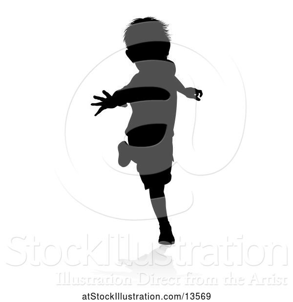 Vector Illustration of Silhouetted Boy Playing, with a Reflection or Shadow, on a White Background