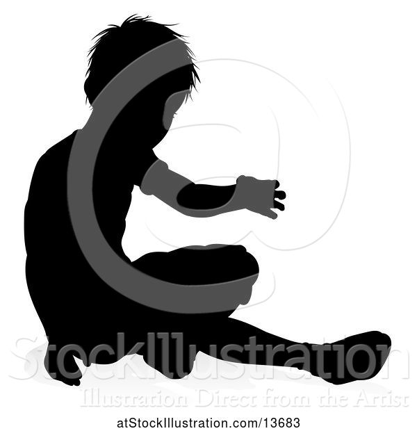 Vector Illustration of Silhouetted Boy Playing with a Reflection or Shadow, on a White Background