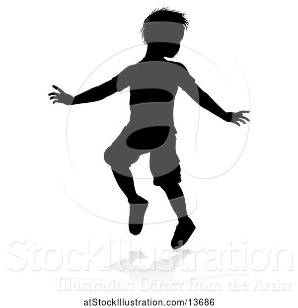 Vector Illustration of Silhouetted Boy Playing with a Reflection or Shadow, on a White Background