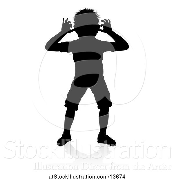 Vector Illustration of Silhouetted Boy Teasing with a Reflection or Shadow, on a White Background