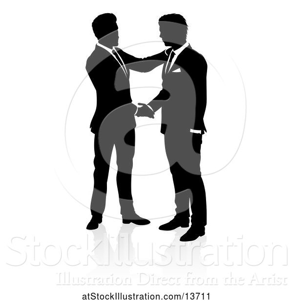 Vector Illustration of Silhouetted Businessmen Shaking Hands, with a Shadow on a White Background