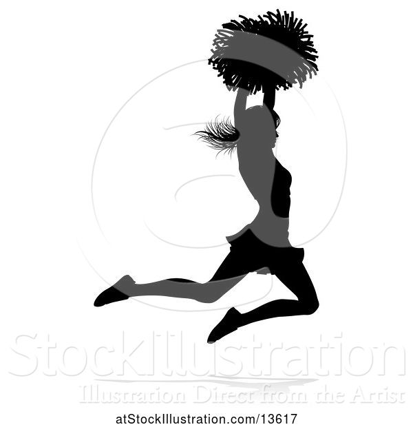 Vector Illustration of Silhouetted Cheerleader Jumping, with a Reflection or Shadow