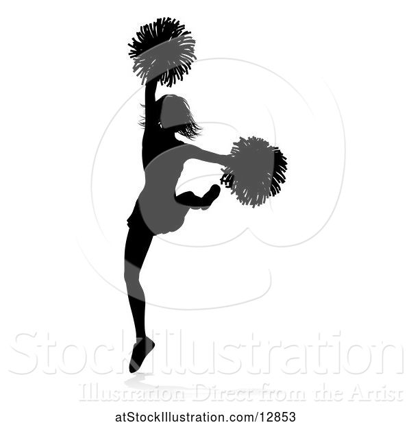 Vector Illustration of Silhouetted Cheerleader, with a Reflection or Shadow, on a White Background