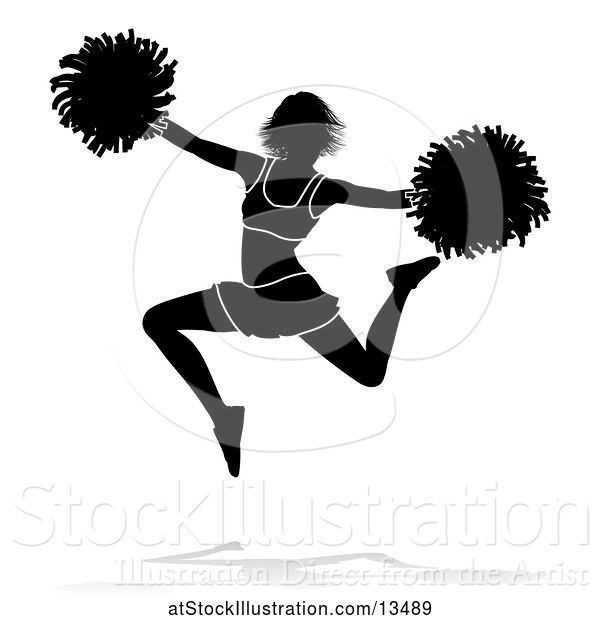 Vector Illustration of Silhouetted Cheerleader with a Reflection or Shadow, on a White Background