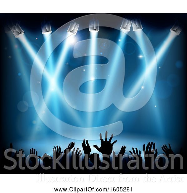 Vector Illustration of Silhouetted Concert Against a Stage with Blue Lighting