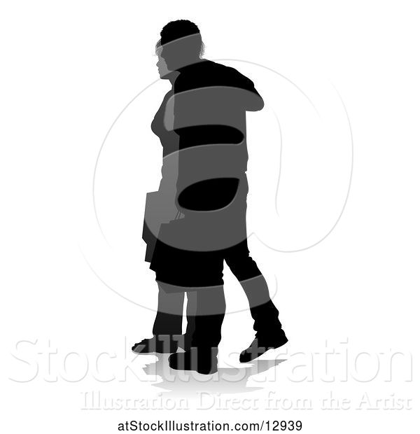 Vector Illustration of Silhouetted Couple Shopping, with a Reflection or Shadow, on a White Background