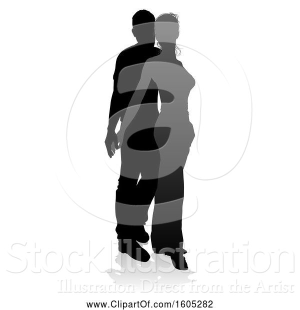 Vector Illustration of Silhouetted Couple, with a Reflection or Shadow, on a White Background