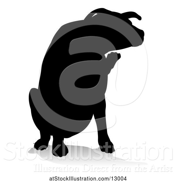 Vector Illustration of Silhouetted Dog, with a Reflection or Shadow, on a White Background