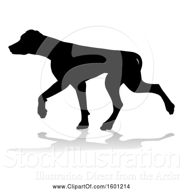 Vector Illustration of Silhouetted Dog, with a Reflection or Shadow, on a White Background