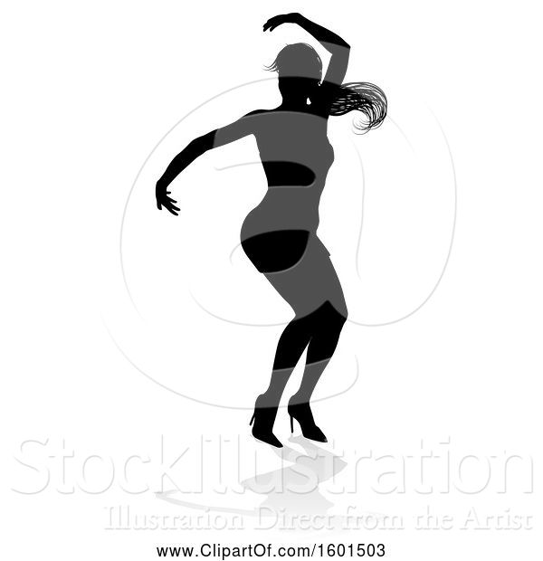 Vector Illustration of Silhouetted Female Dancer in Heels, with a Shadow, on a White Background