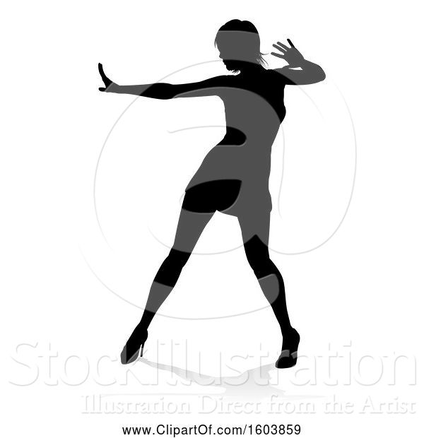 Vector Illustration of Silhouetted Female Dancer in Heels, with a Shadow, on a White Background