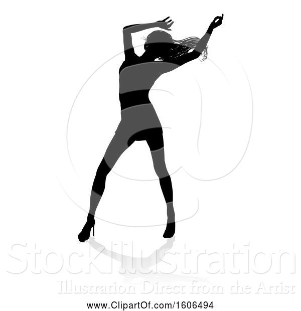 Vector Illustration of Silhouetted Female Dancer in Heels, with a Shadow, on a White Background