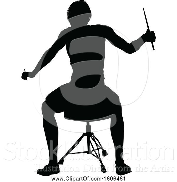 Vector Illustration of Silhouetted Female Drummer