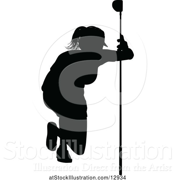 Vector Illustration of Silhouetted Female Golfer