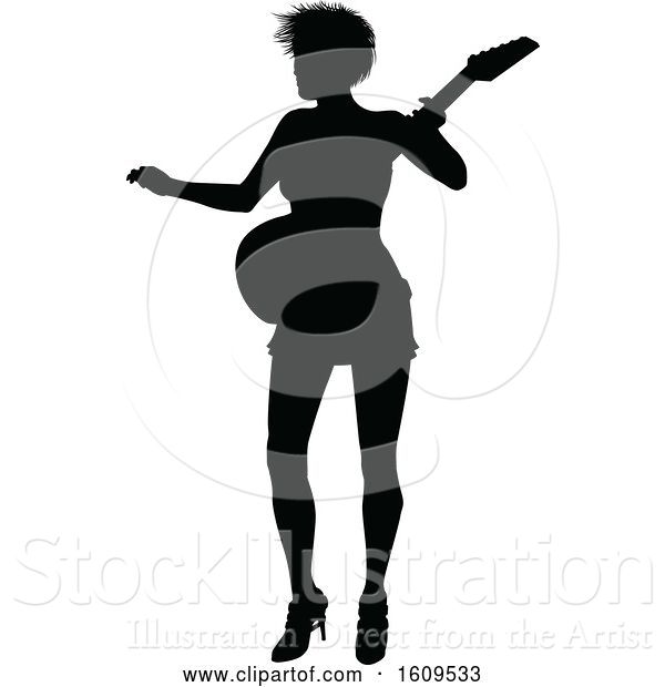 Vector Illustration of Silhouetted Female Guitarist