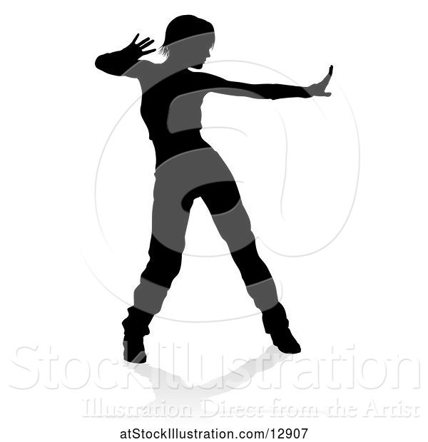 Vector Illustration of Silhouetted Female Hip Hop Dancer, with a Reflection or Shadow, on a White Background