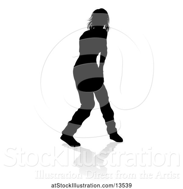 Vector Illustration of Silhouetted Female Hip Hop Dancer with a Reflection or Shadow, on a White Background
