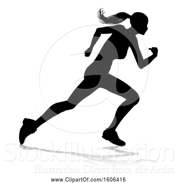 Vector Illustration of Silhouetted Female Runner, with a Reflection or Shadow, on a White Background