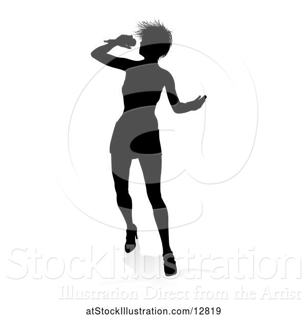Vector Illustration of Silhouetted Female Singer, with a Reflection or Shadow, on a White Background