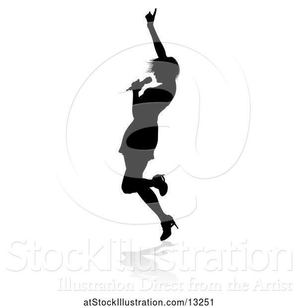 Vector Illustration of Silhouetted Female Singer with a Reflection or Shadow, on a White Background