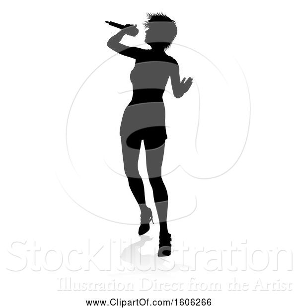 Vector Illustration of Silhouetted Female Singer, with a Reflection or Shadow, on a White Background