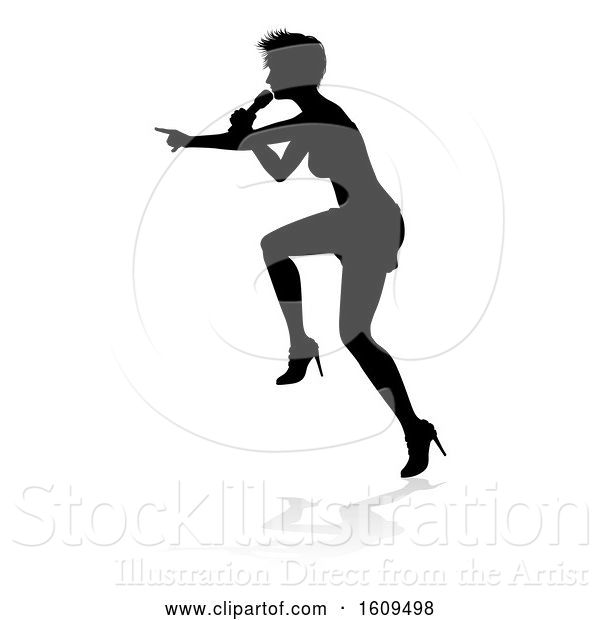 Vector Illustration of Silhouetted Female Singer, with a Reflection or Shadow, on a White Background