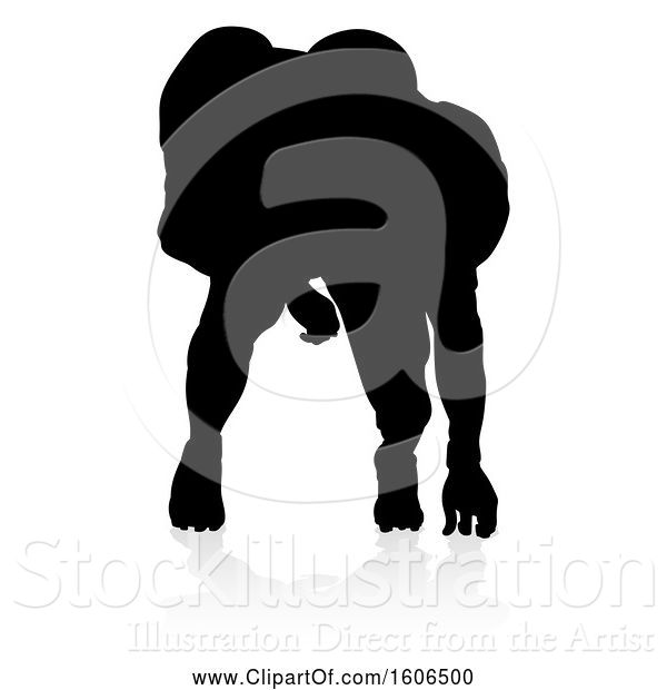 Vector Illustration of Silhouetted Football Player, with a Reflection or Shadow, on a White Background