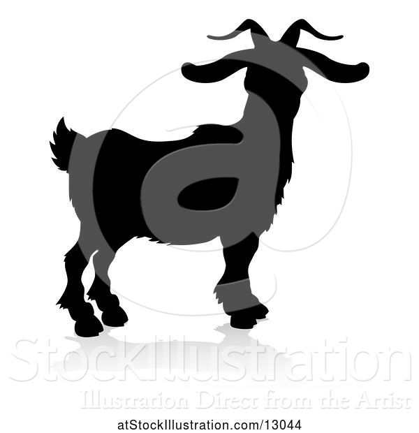 Vector Illustration of Silhouetted Goat, with a Reflection or Shadow, on a White Background