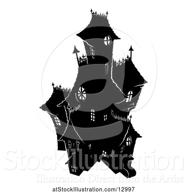 Vector Illustration of Silhouetted Haunted House