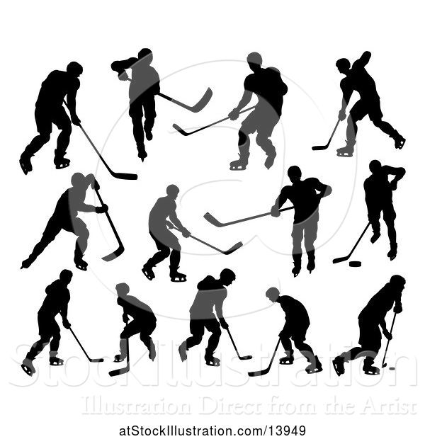 Vector Illustration of Silhouetted Hockey Players