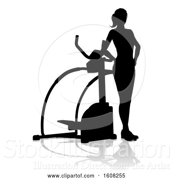 Vector Illustration of Silhouetted Lady by a Stair Stepper, with a Shadow, on a White Background