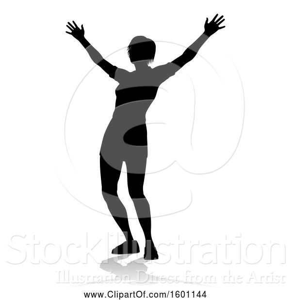 Vector Illustration of Silhouetted Lady Cheering, with a Shadow, on a White Background