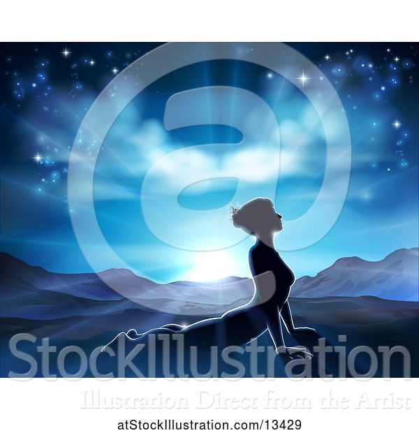 Vector Illustration of Silhouetted Lady in a Pilates Yoga Pose Against a Sunrise