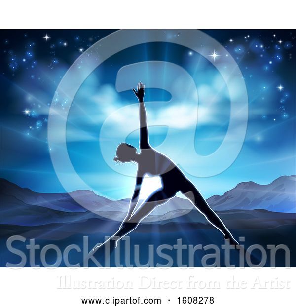 Vector Illustration of Silhouetted Lady in a Yoga or Pilates Position with the Sunrise Behind Her