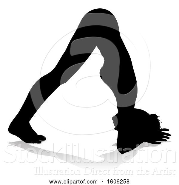 Vector Illustration of Silhouetted Lady in a Yoga Pose, with a Reflection or Shadow, on a White Background
