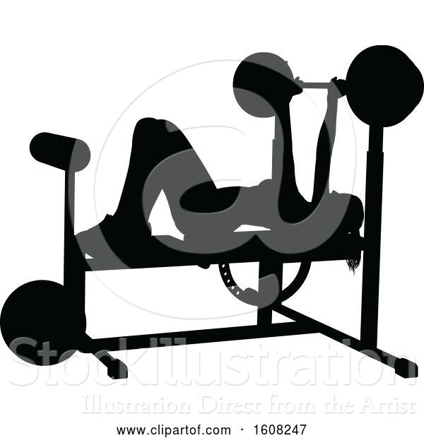Vector Illustration of Silhouetted Lady Working out on a Bench Press