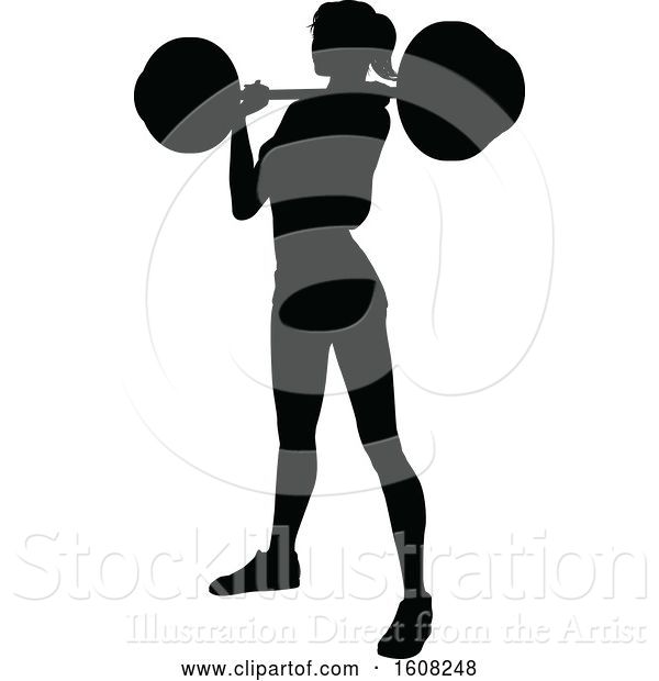 Vector Illustration of Silhouetted Lady Working out with a Barbell