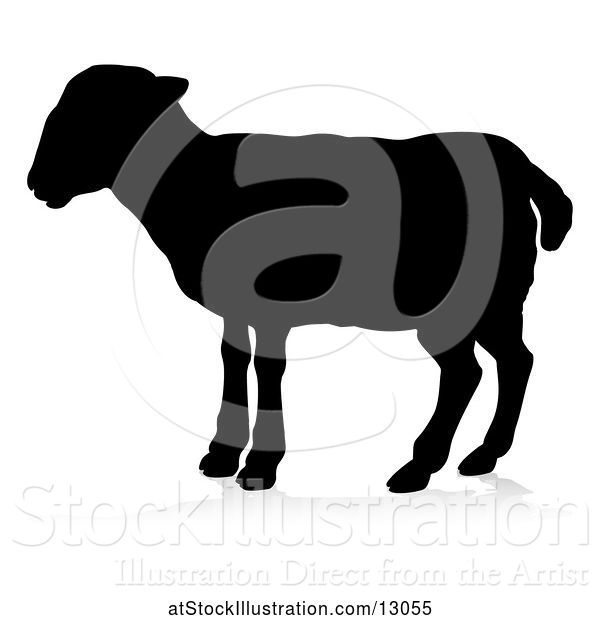 Vector Illustration of Silhouetted Lamb, with a Reflection or Shadow, on a White Background