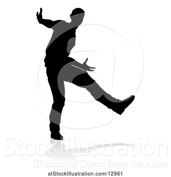 Vector Illustration of Silhouetted Male Dancer, with a Reflection or Shadow, on a White Background