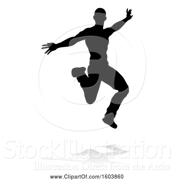 Vector Illustration of Silhouetted Male Dancer, with a Reflection or Shadow, on a White Background