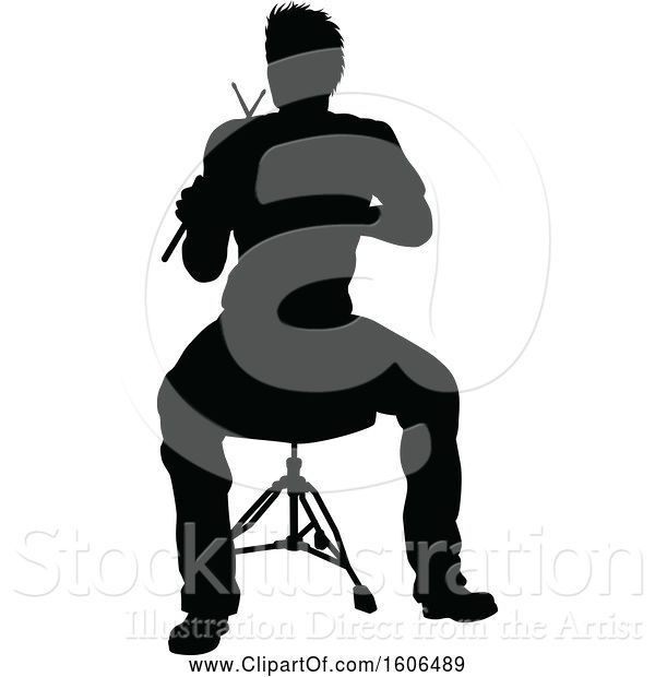 Vector Illustration of Silhouetted Male Drummer