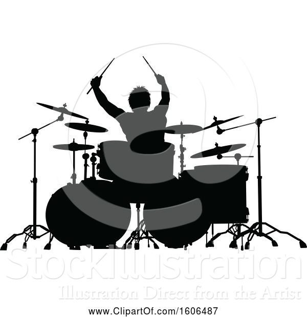 Vector Illustration of Silhouetted Male Drummer