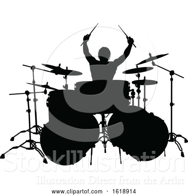 Vector Illustration of Silhouetted Male Drummer