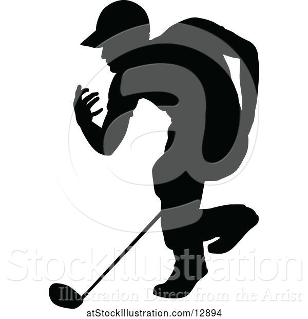 Vector Illustration of Silhouetted Male Golfer