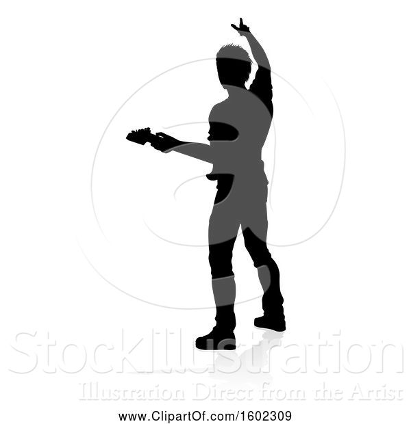 Vector Illustration of Silhouetted Male Guitarist, with a Reflection or Shadow, on a White Background