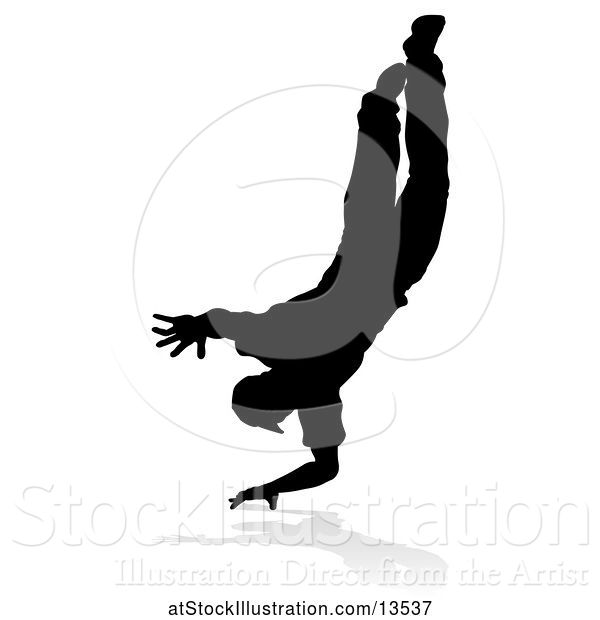 Vector Illustration of Silhouetted Male Hip Hop Dancer with a Reflection or Shadow, on a White Background