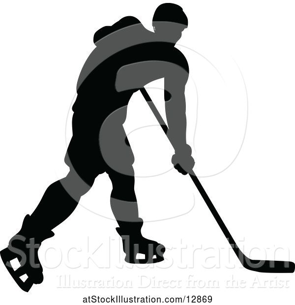 Vector Illustration of Silhouetted Male Ice Hockey Player