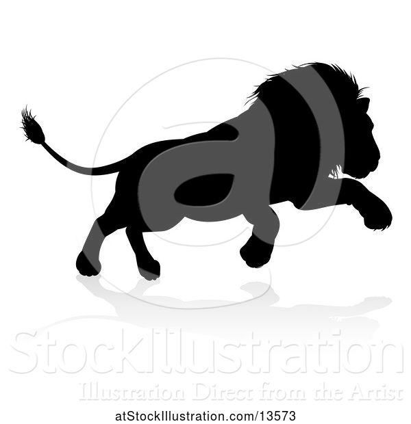 Vector Illustration of Silhouetted Male Lion Running, with a Reflection or Shadow