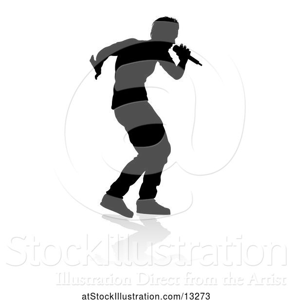Vector Illustration of Silhouetted Male Singer with a Reflection or Shadow, on a White Background